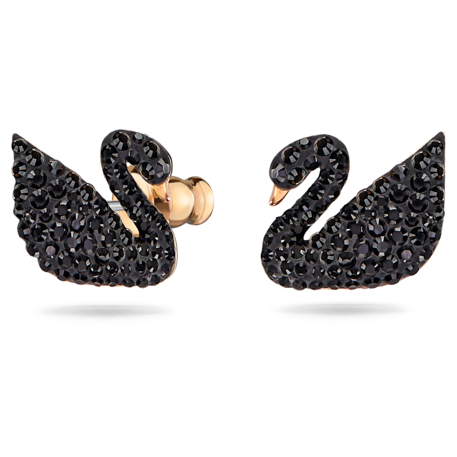 Swarovski 5193949 Iconic Swan earring jackets Swan, Black, Rose gold-tone plated