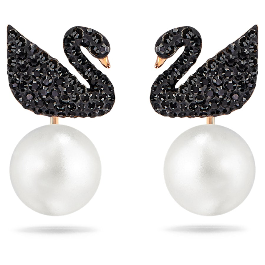 Swarovski 5193949 Iconic Swan earring jackets Swan, Black, Rose gold-tone plated