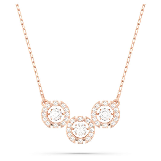 5480482 Swarovski Sparkling Dance Trilogy necklace Round cut, White, Rose gold-tone plated