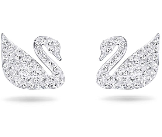 SWAROVSKI SWAN PAVE PIERCED EARRINGS, WHITE, RHODIUM PLATING 5161256