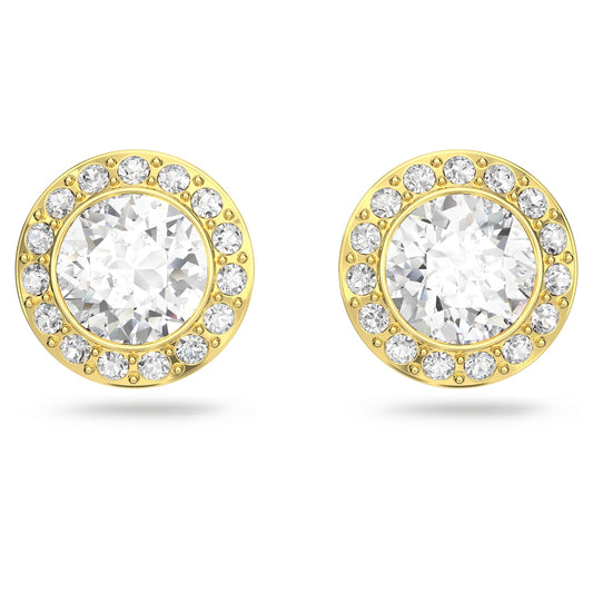 Una Angelic stud earrings Round cut, White, Gold-tone plated 5505470