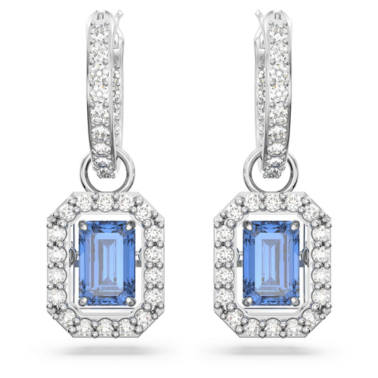 Una drop earrings Octagon cut, Blue, Rhodium plated 5619500
