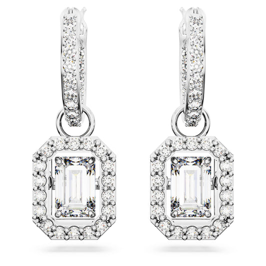 Una drop earrings Octagon cut, White, Rhodium plated 5638495