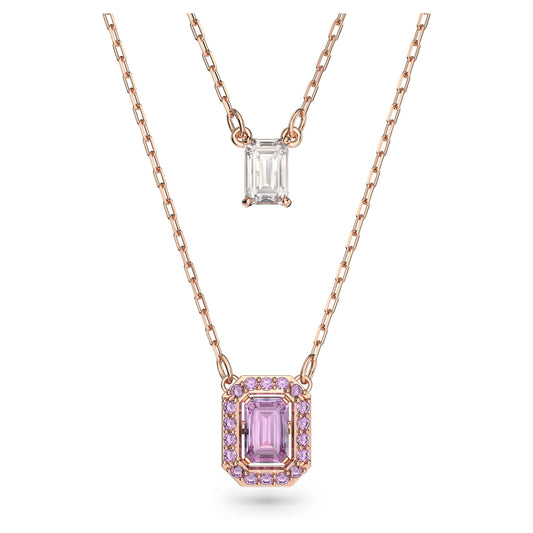 Una layered necklace Octagon cut, Purple, Rose gold-tone plated 5640558