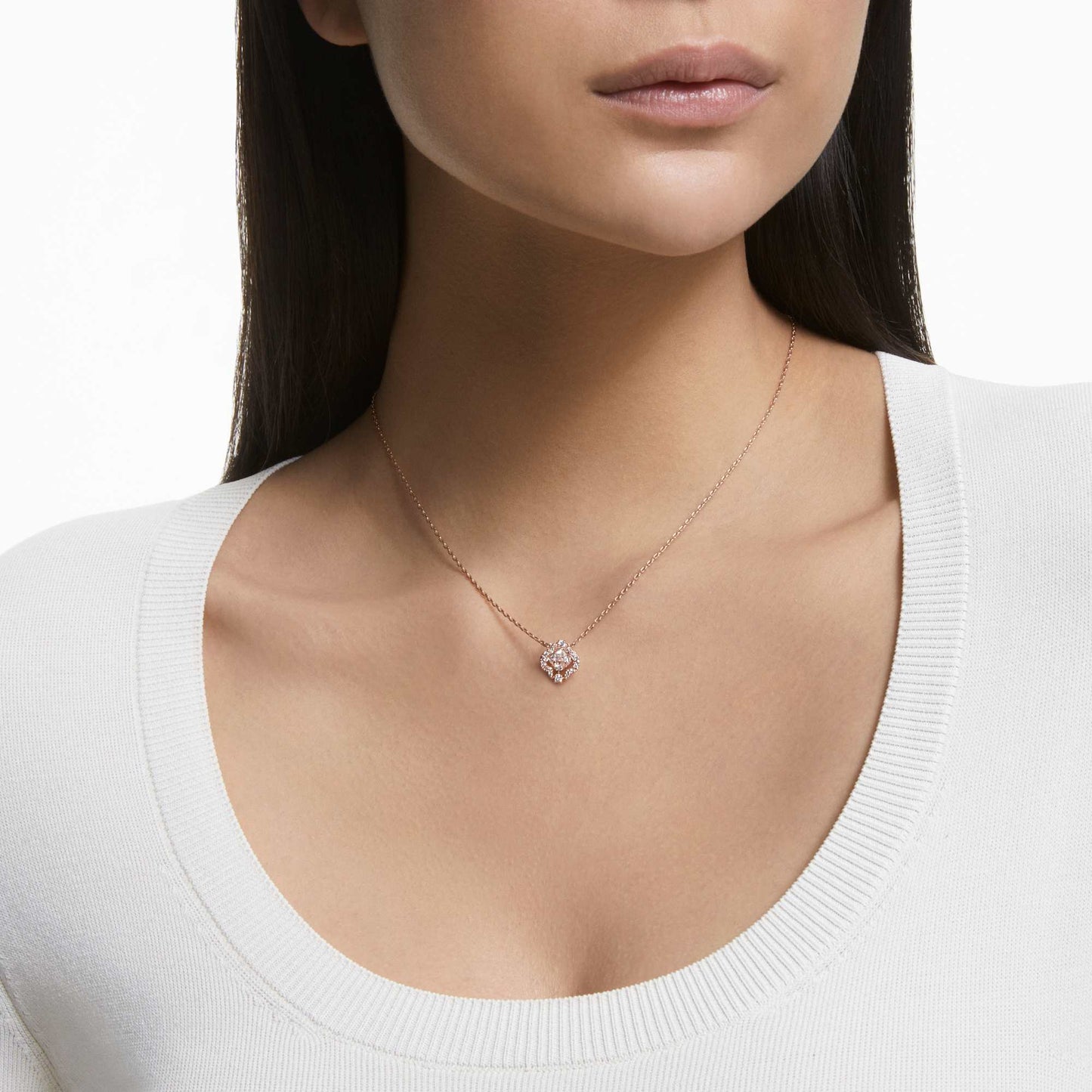 Una necklace Clover, White, Rose gold-tone plated 5642928