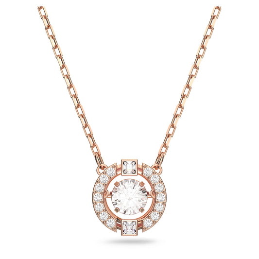 Una necklace Round cut, White, Rose gold-tone plated 5272364