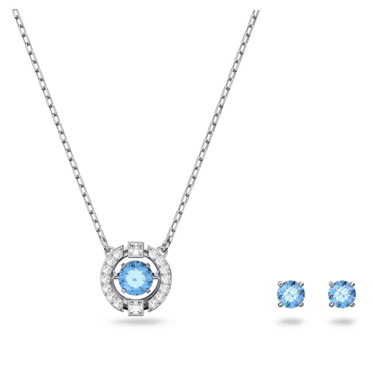 Una set Round cut, Blue, Rhodium plated 5480485