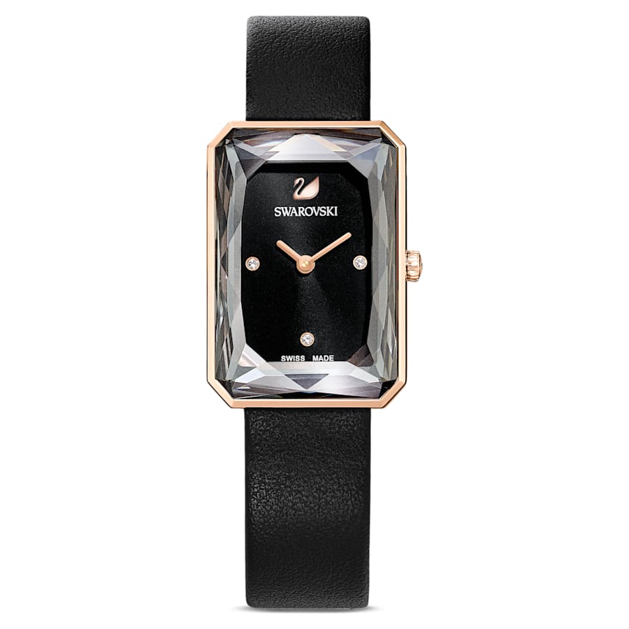 Swarovski 5547710 Uptown watch Swiss Made, Leather strap, Black, Rose gold-tone finish