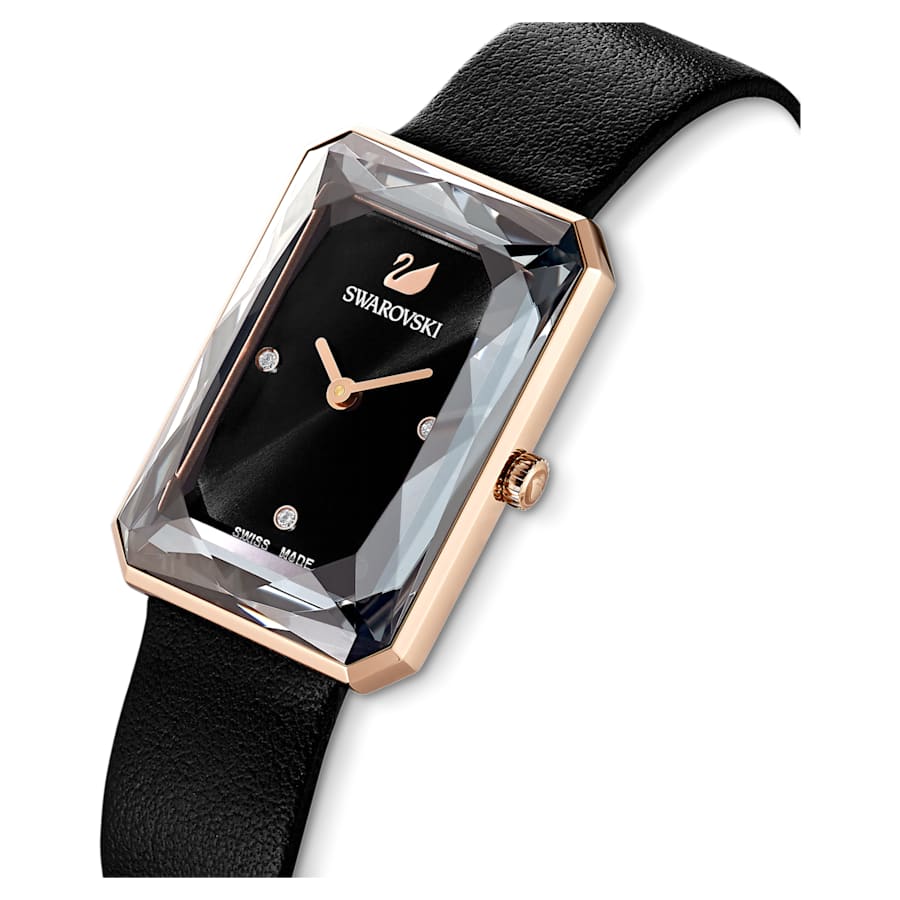 Swarovski 5547710 Uptown watch Swiss Made, Leather strap, Black, Rose gold-tone finish