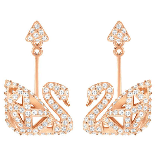 Facet Swan Pierced Earrings White, Rose Gold Plating 5358058