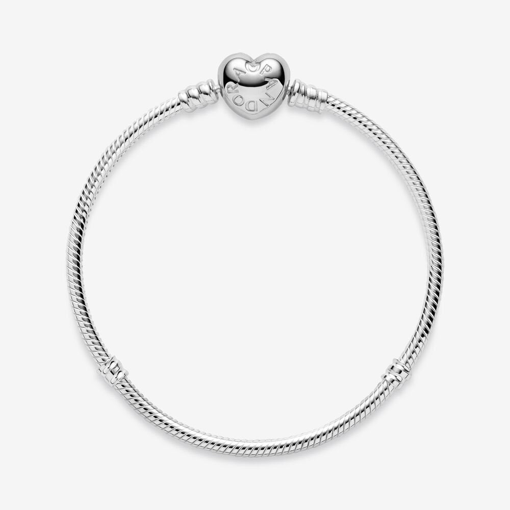 PANDORA Silver Pandora Moments Sparkling Heart Clasp Snake Chain Bracelet -  Central.co.th