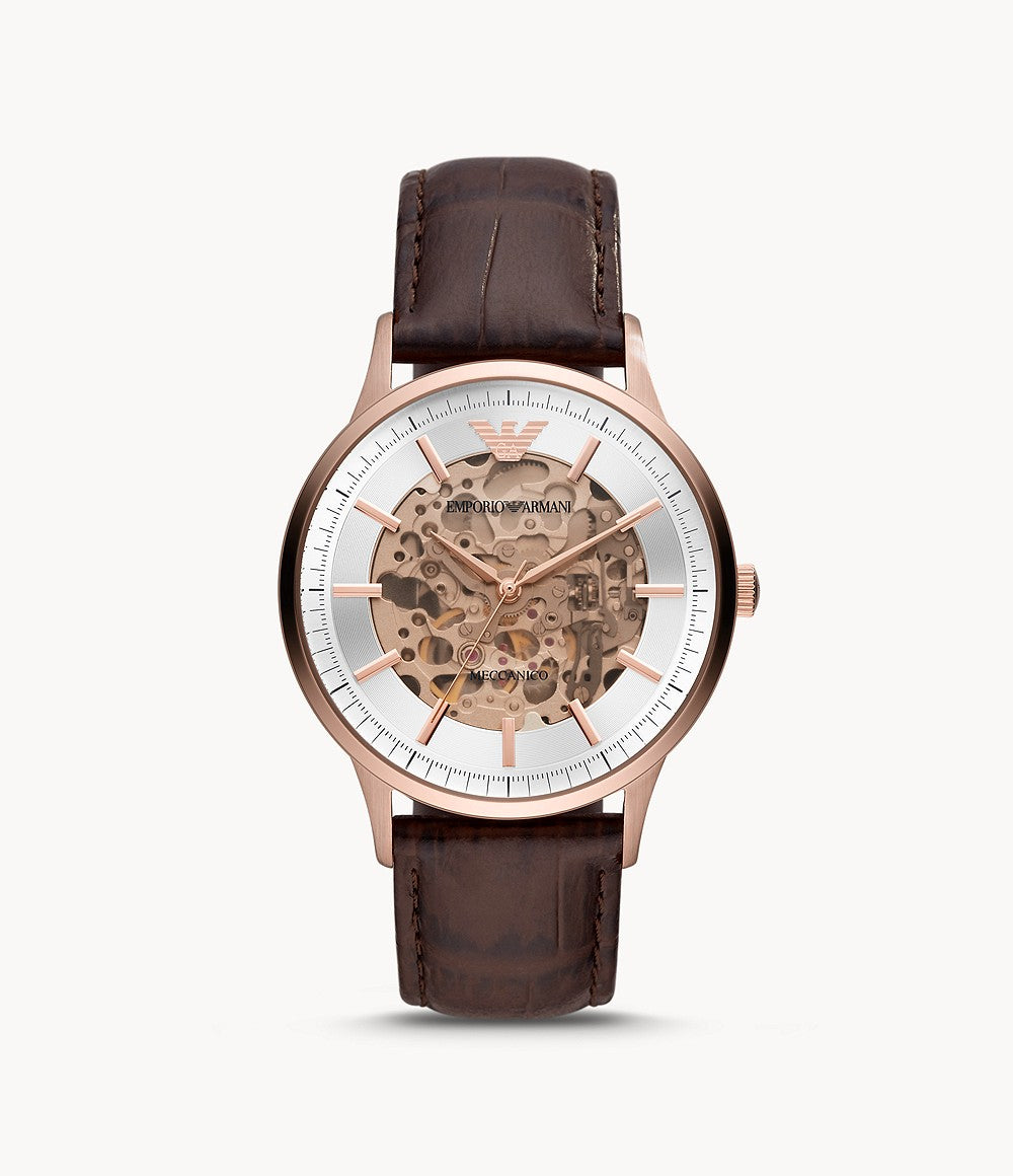 AR60039 Emporio Armani Automatic Brown Leather Watch
