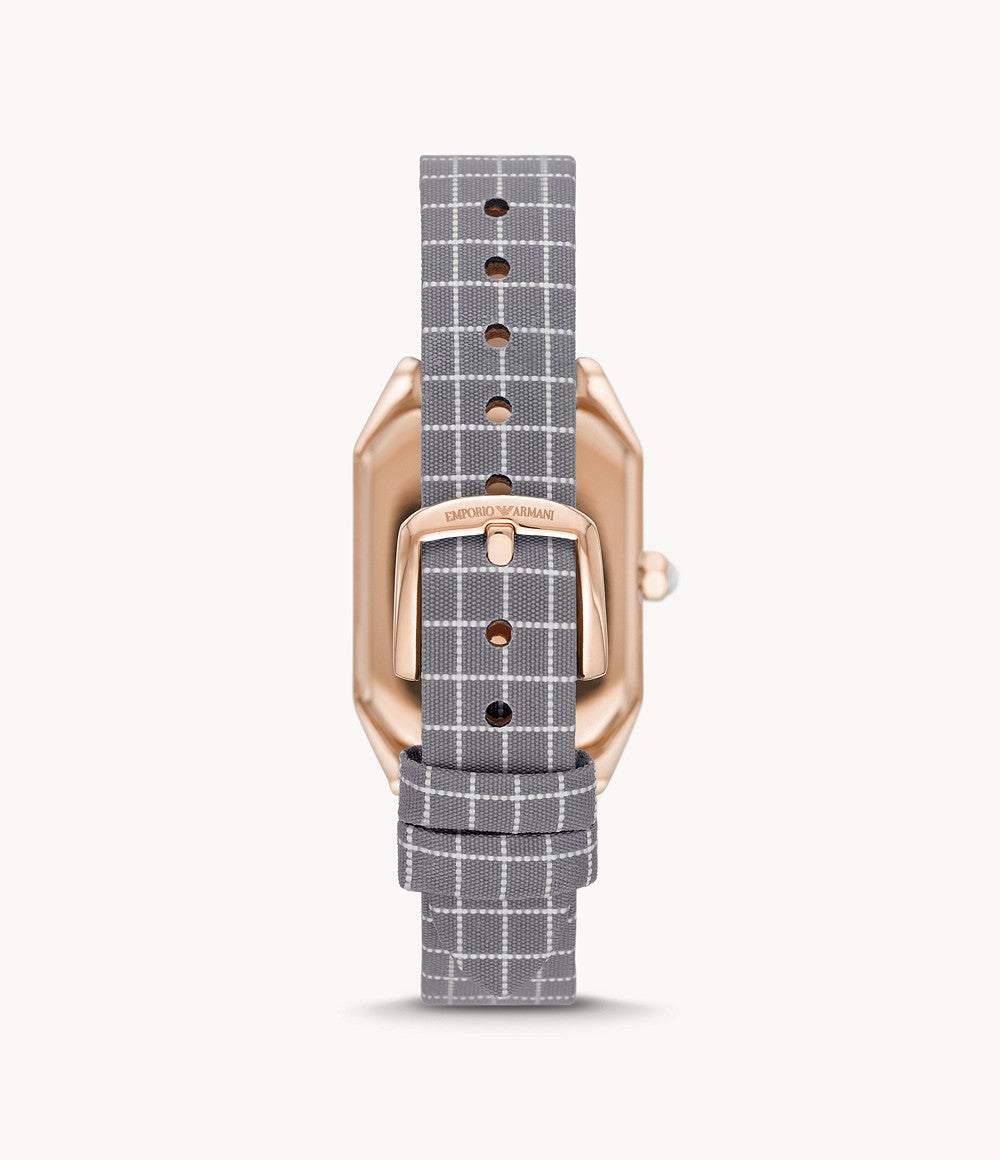 AR11382 Emporio Armani Two-Hand Grey Grid-Pattern Printed Fabric Watch