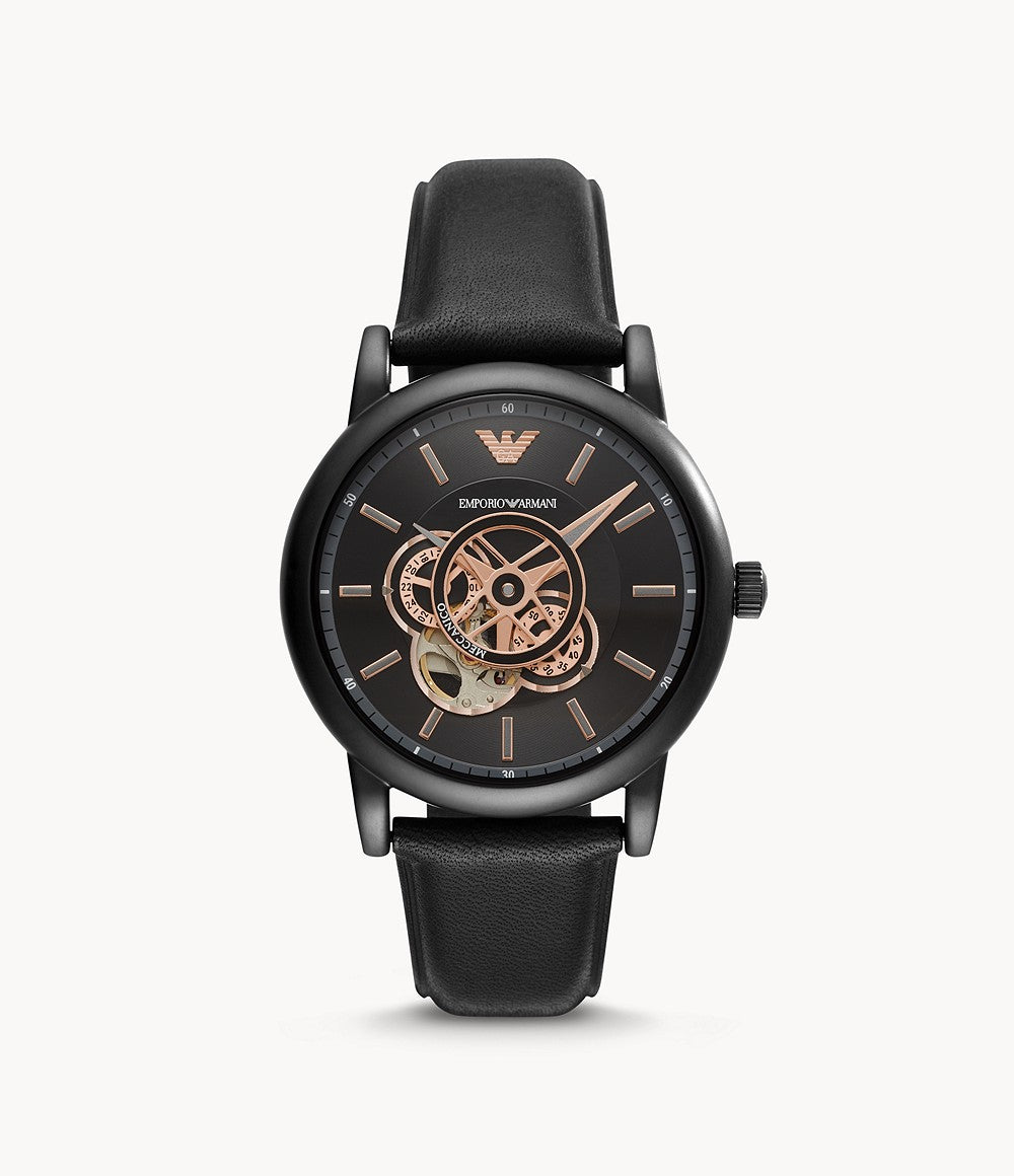 AR60012 Emporio Armani Men's Automatic Black Leather Watch