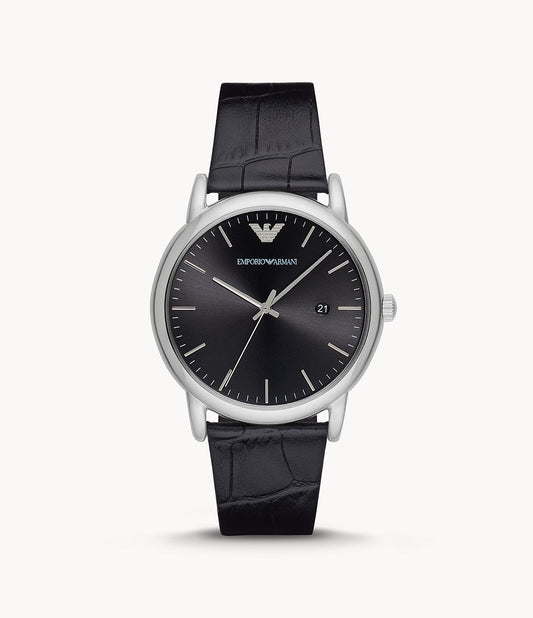 AR2500 Emporio Armani Three-Hand Date Black Leather Watch