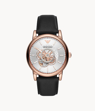 AR60013 Emporio Armani Automatic Black Leather Watch