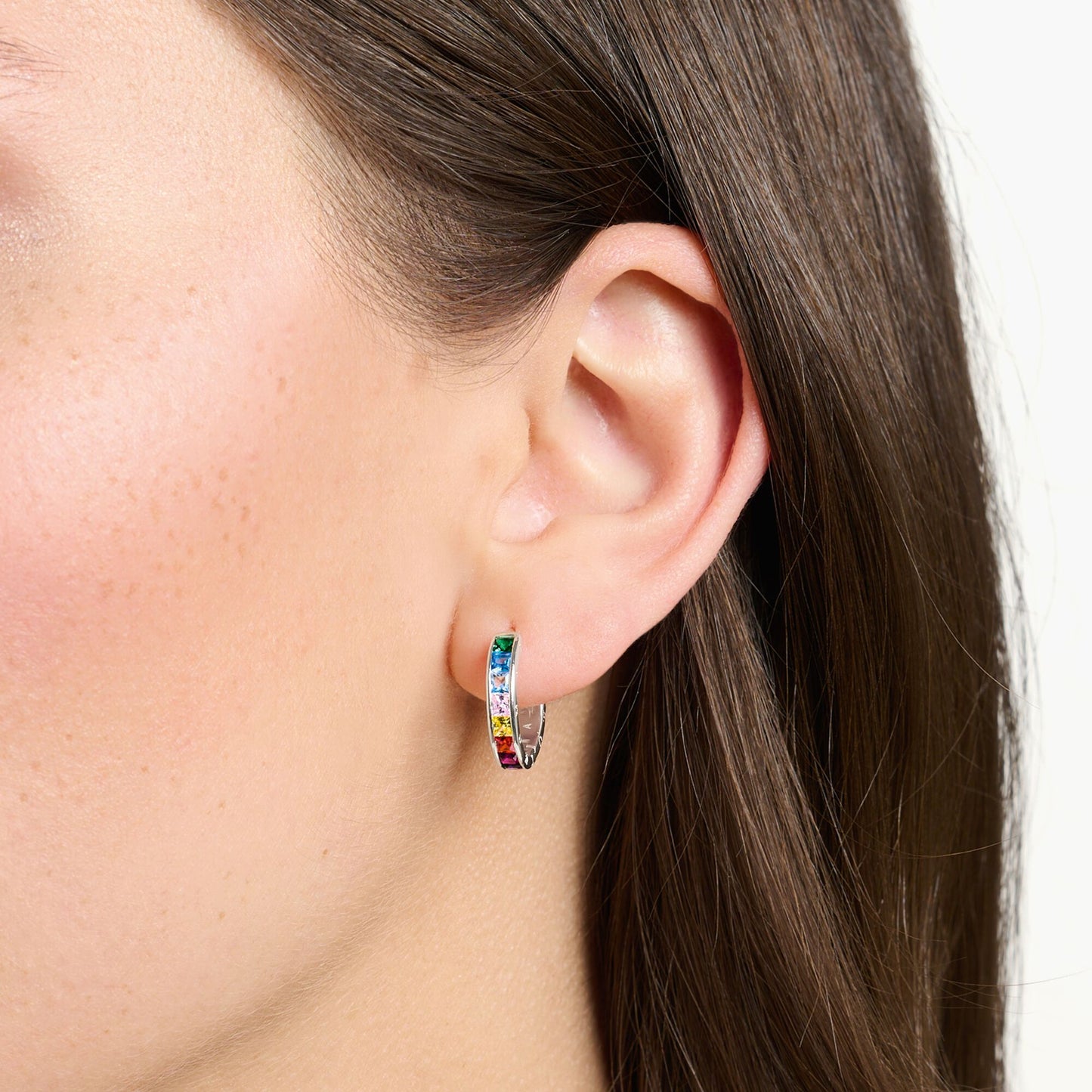 Hoop earrings with colourful stones pavé silver CR668-477-7