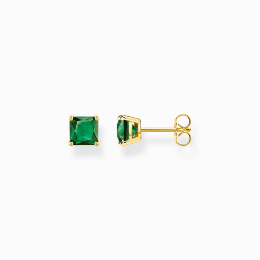 Ear studs with green stone gold plated H2174-472-6