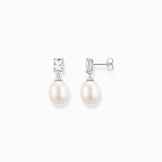 Earrings pearl with white stone silver H2241-167-14