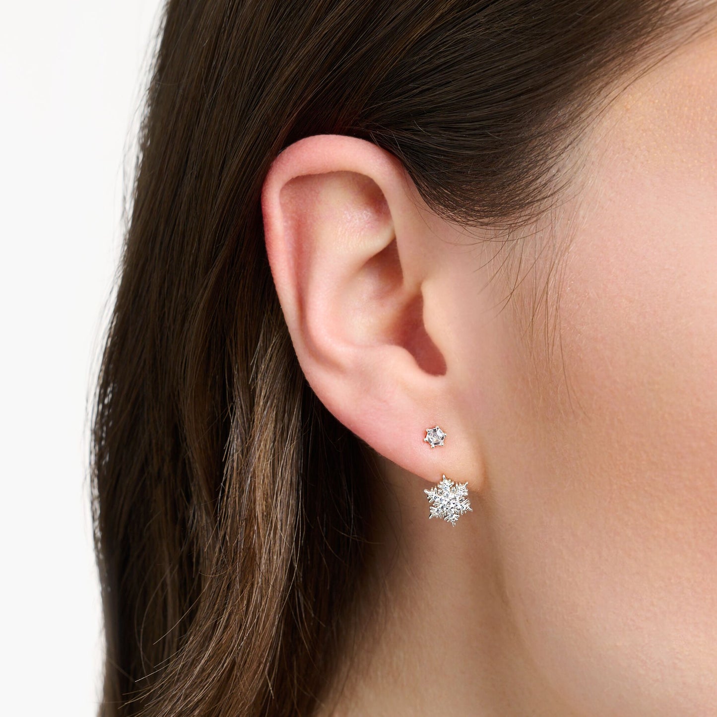 Single ear stud snowflake with white stones silver H2255-051-14