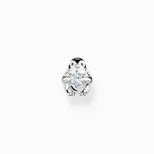 Single ear stud penguin with white stone silver H2258-041-7