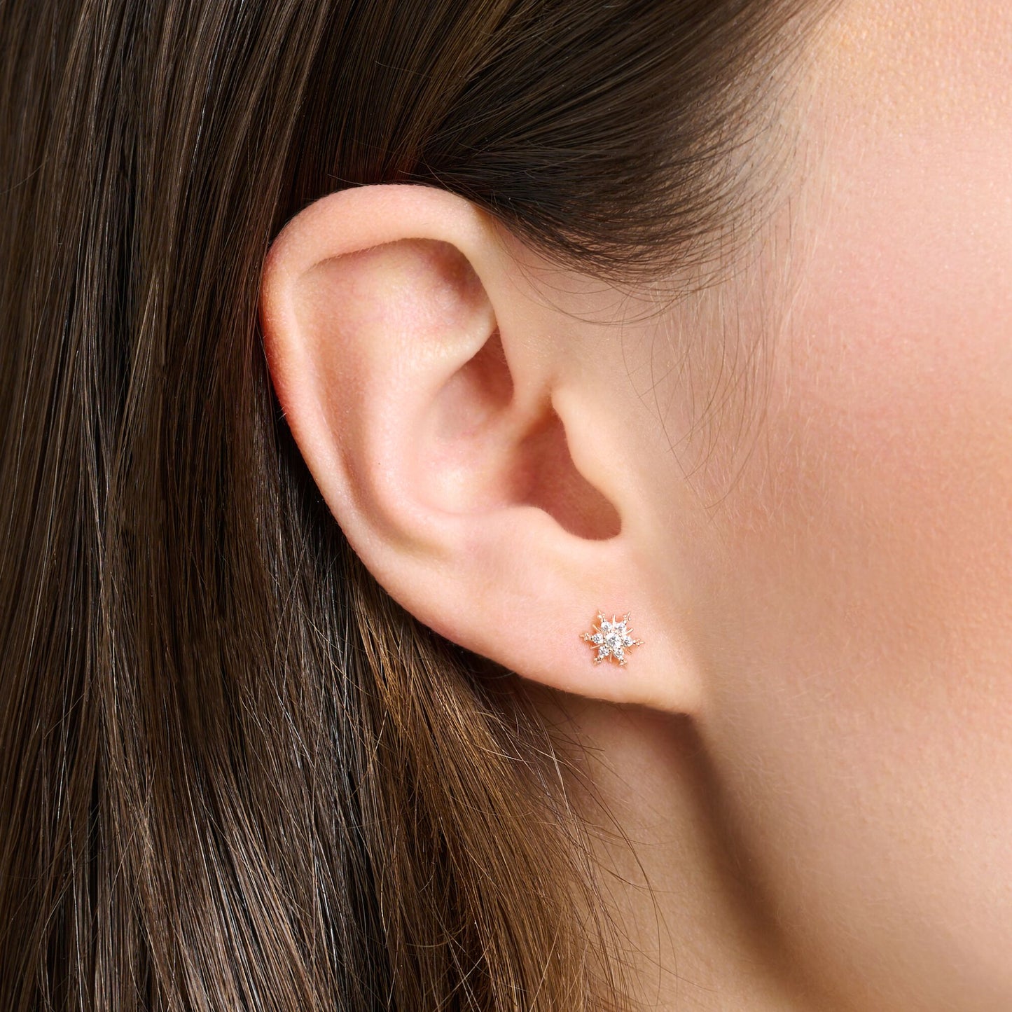 Single ear stud snowflake with white stones rose gold H2260-416-14