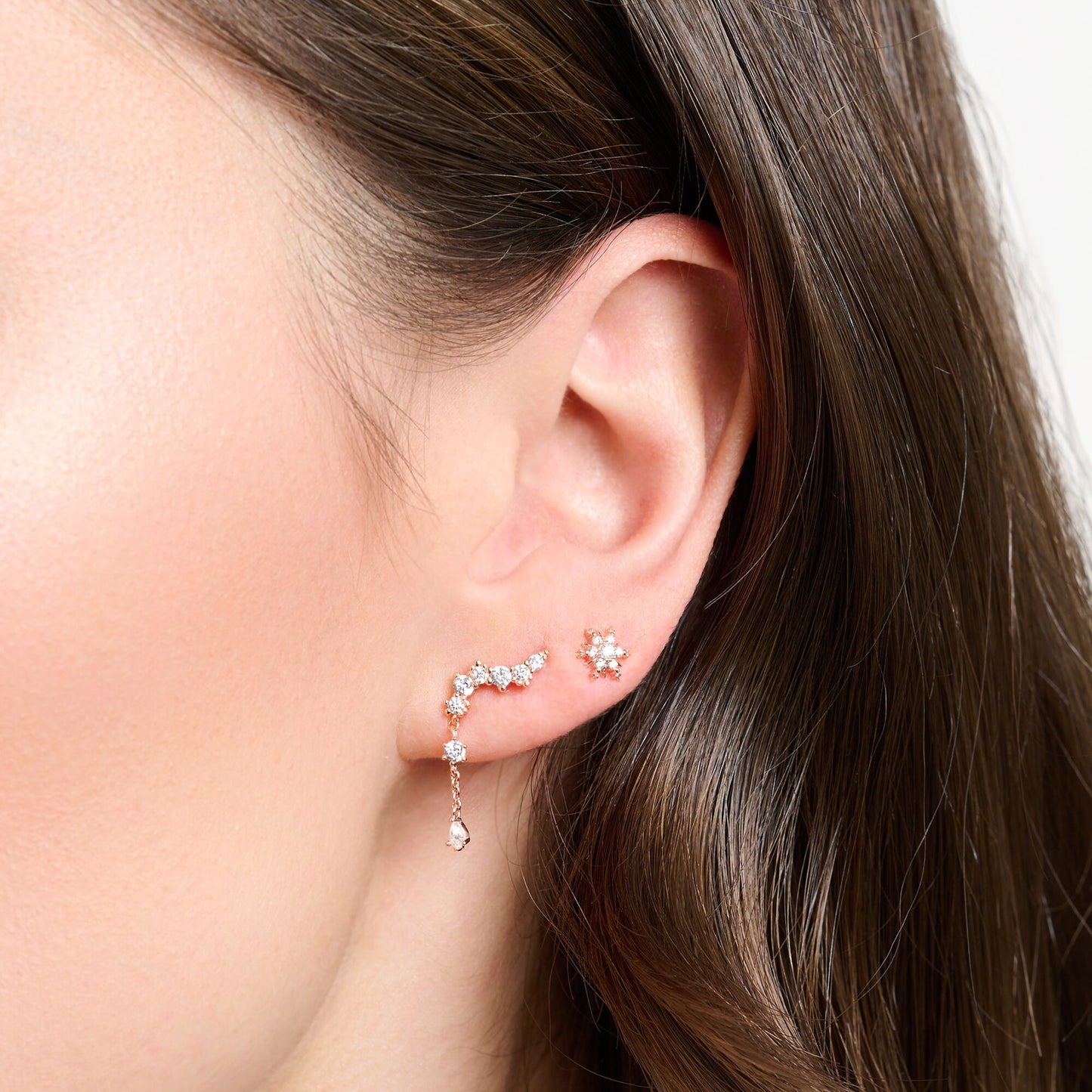 Single ear stud snowflake with white stones rose gold H2260-416-14
