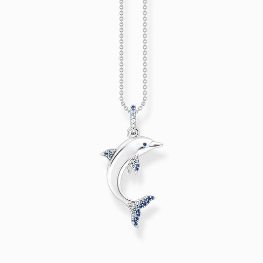 Necklace dolphin with blue stones KE2144-644-1-L45V