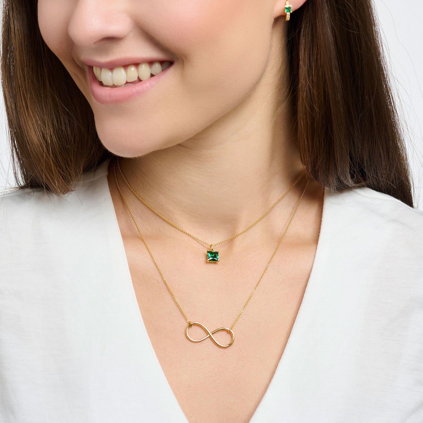 Necklace with green stone gold KE2156-472-6-L45V