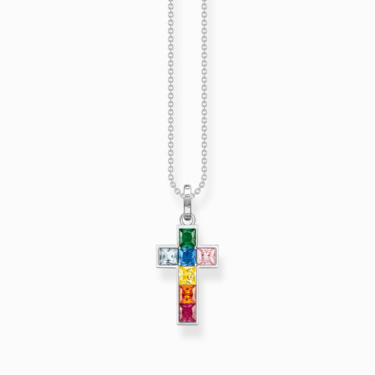 Necklace cross with colourful stones silver KE2166-477-7-L45V