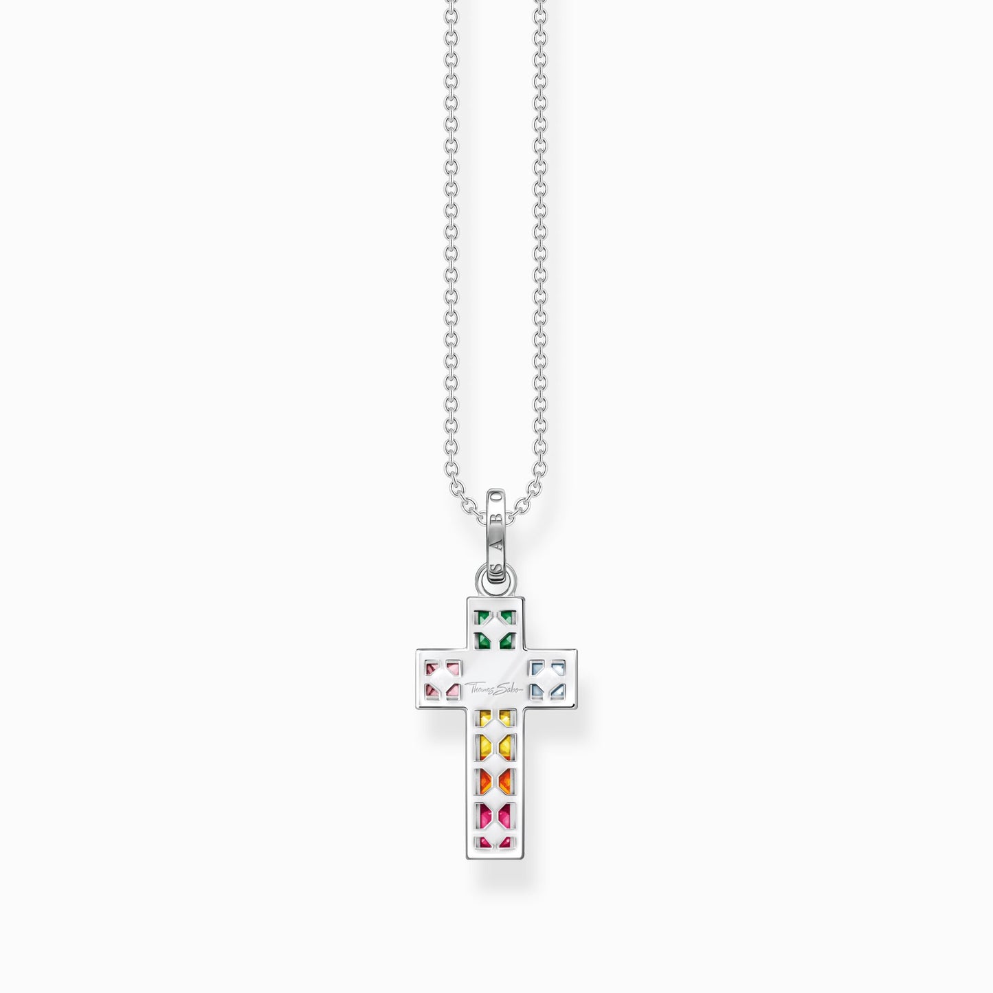 Necklace cross with colourful stones silver KE2166-477-7-L45V