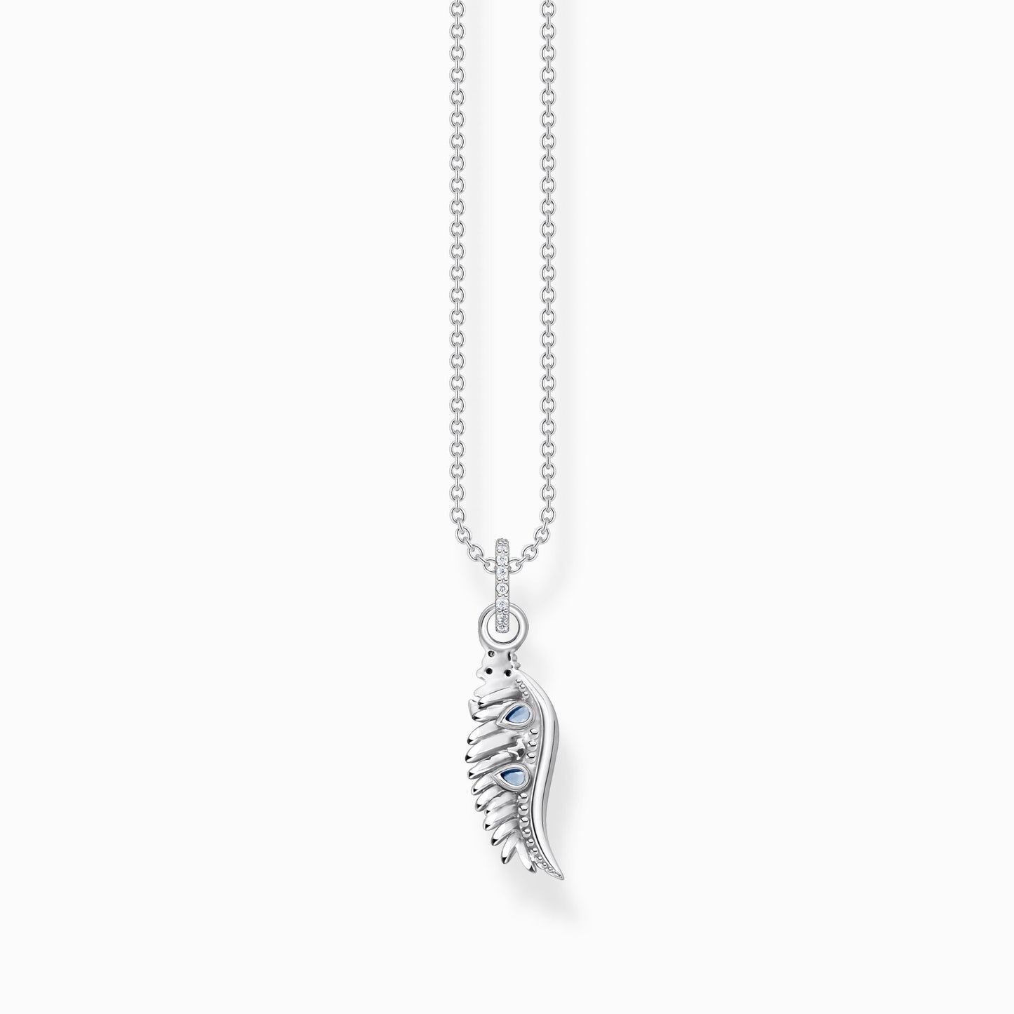 Necklace phoenix wing with blue stones silver KE2168-644-1-L45V