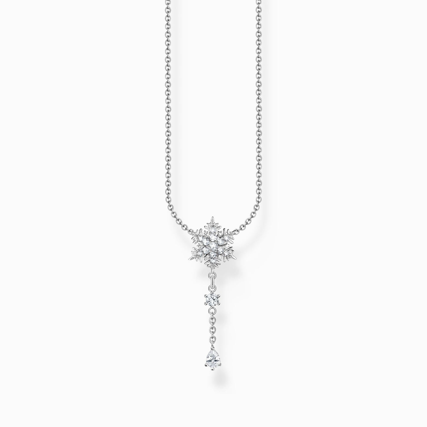Necklace snowflake with white stones silver KE2171-051-14-L45V