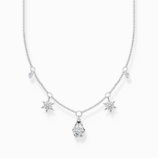 Necklace penguin and snowflakes silver KE2173-041-7-L45V