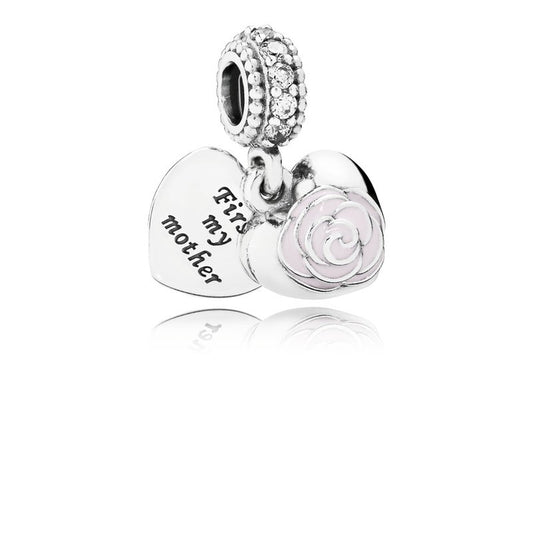 PANDORA Mother's Rose, Pink Enamel & Clear CZ Charm 791528EN40