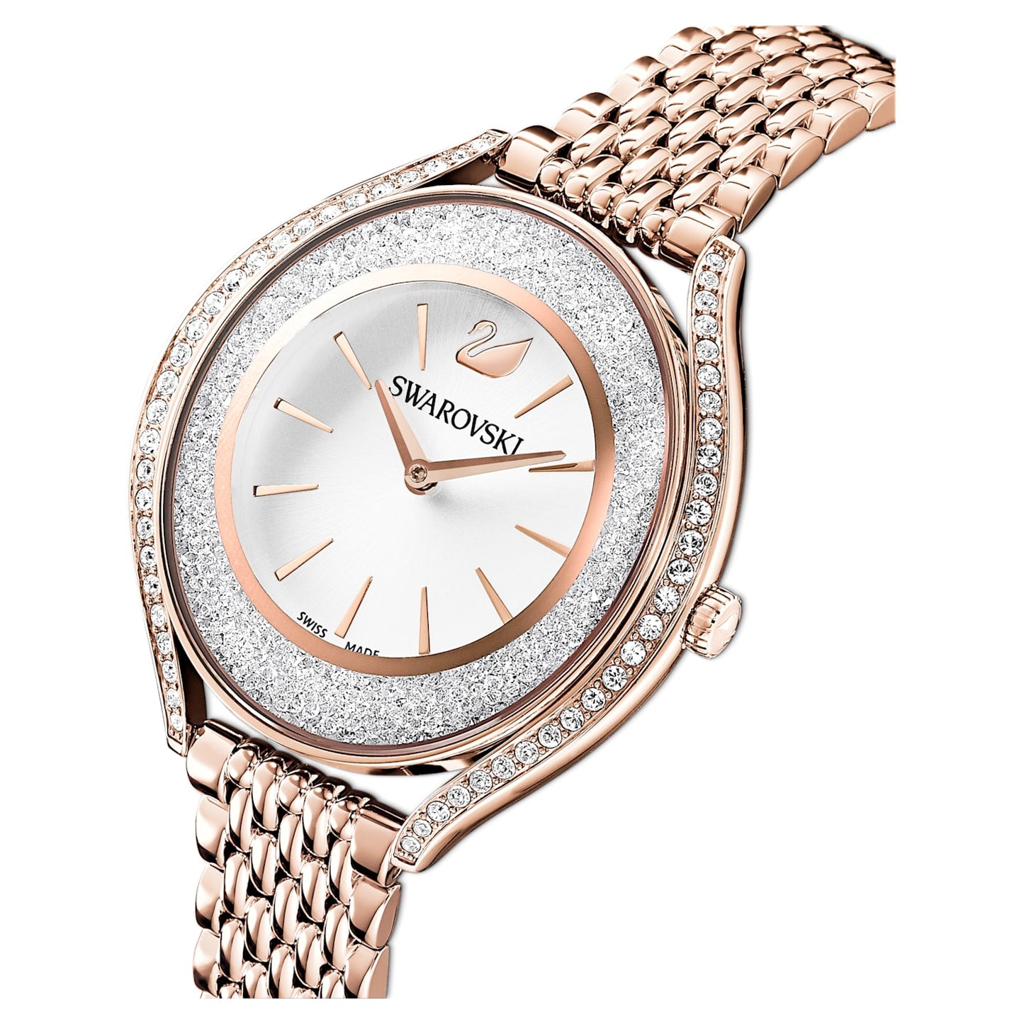 Crystalline Aura watch Swiss Made, Metal bracelet, Rose gold tone, Rose gold-tone finish