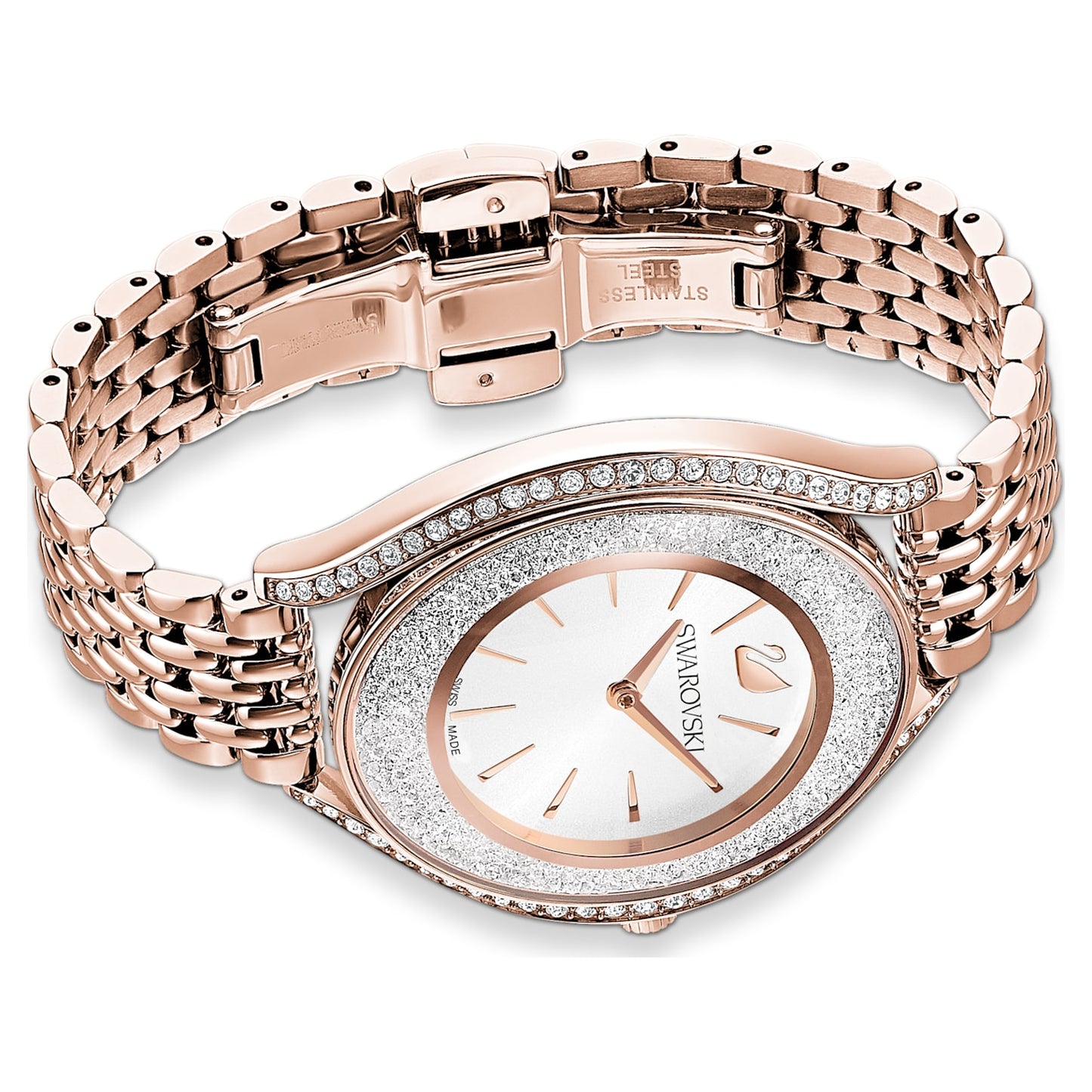 Crystalline Aura watch Swiss Made, Metal bracelet, Rose gold tone, Rose gold-tone finish