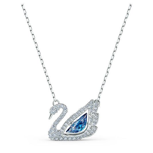 Dancing Swan necklace Swan, Blue, Rhodium plated