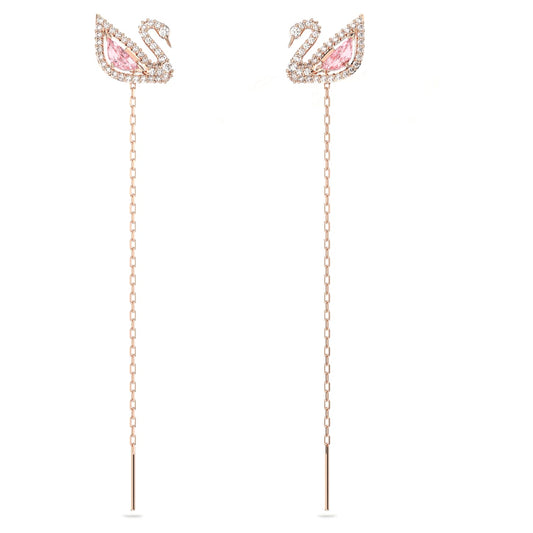 Dazzling Swan drop earrings Swan, Pink, Rose gold-tone plated