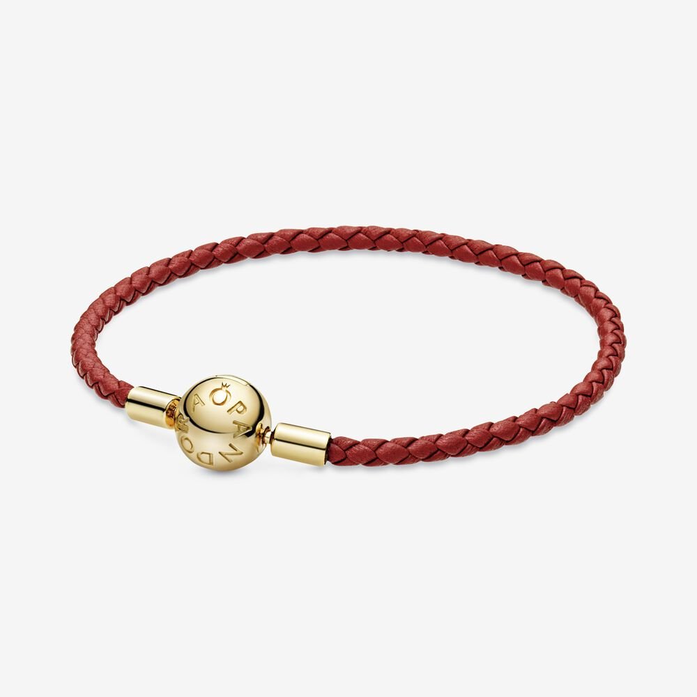 Pandora Moments Red Woven Leather Bracelet