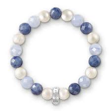 Silver Chalcedony Dumortierite Pearl Bracelet X0210-772-7