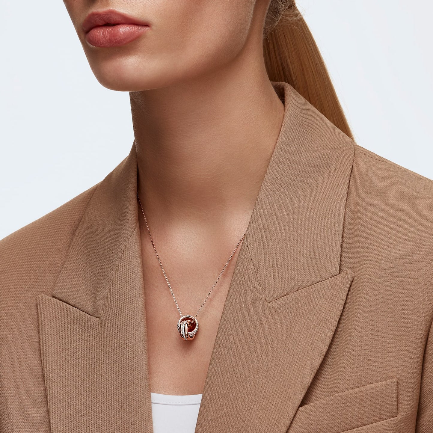 Further pendant Pavé, Intertwined circles, White, Rose gold-tone plated 5240525