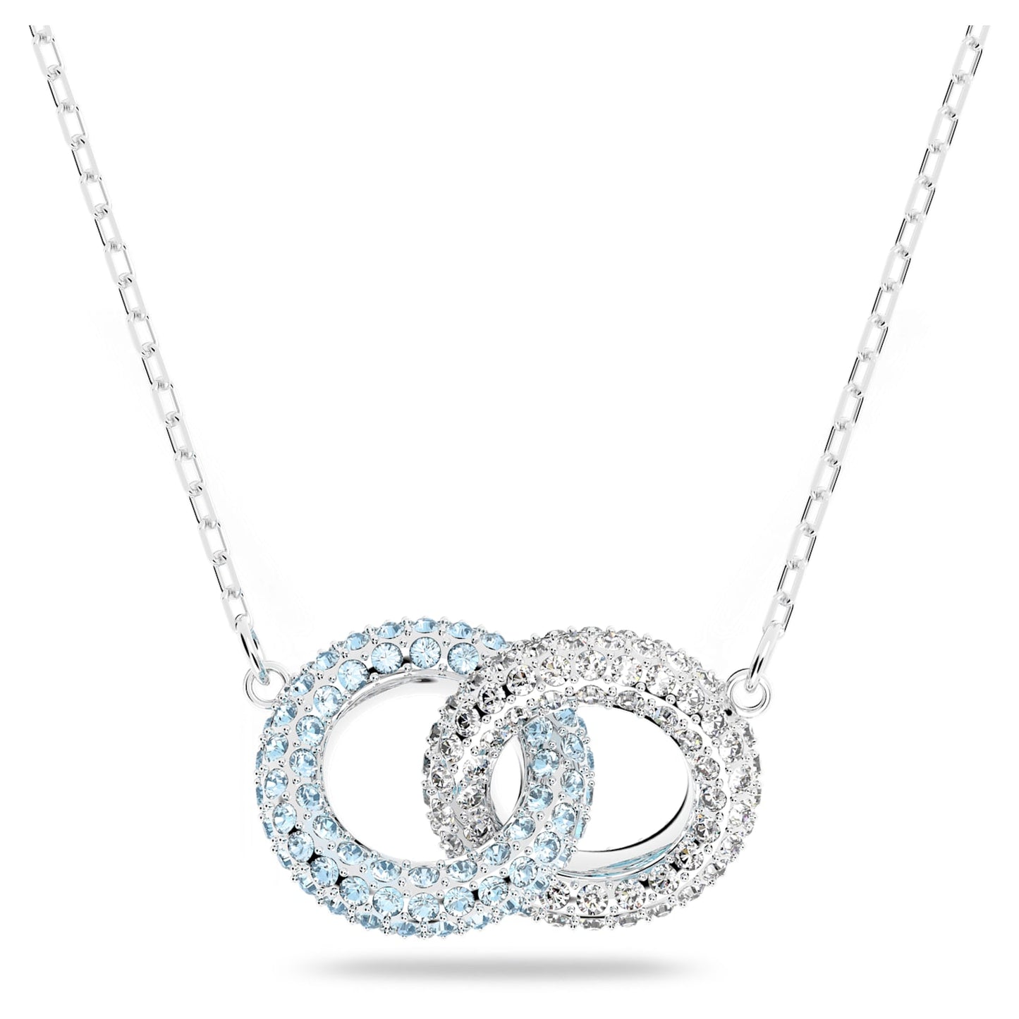 Stone necklace Pavé, Intertwined circles, Blue, Rhodium plated