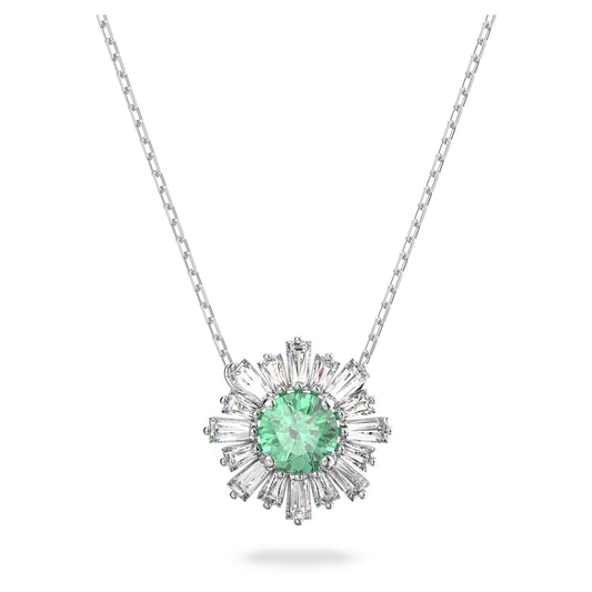 Sunshine pendant Mixed cuts, Sun, Green, Rhodium plated 5642963