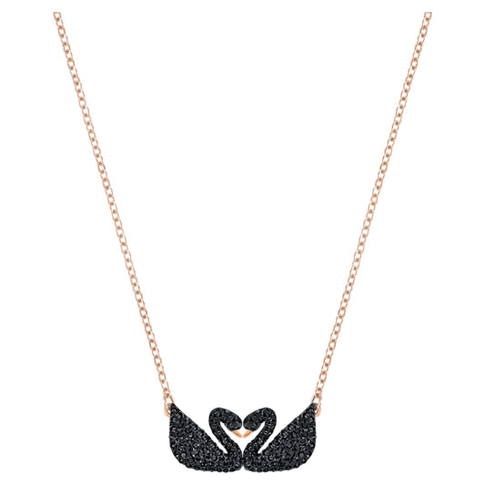 Swarovski Iconic Swan necklace Swan, Black, Rose-gold tone plated