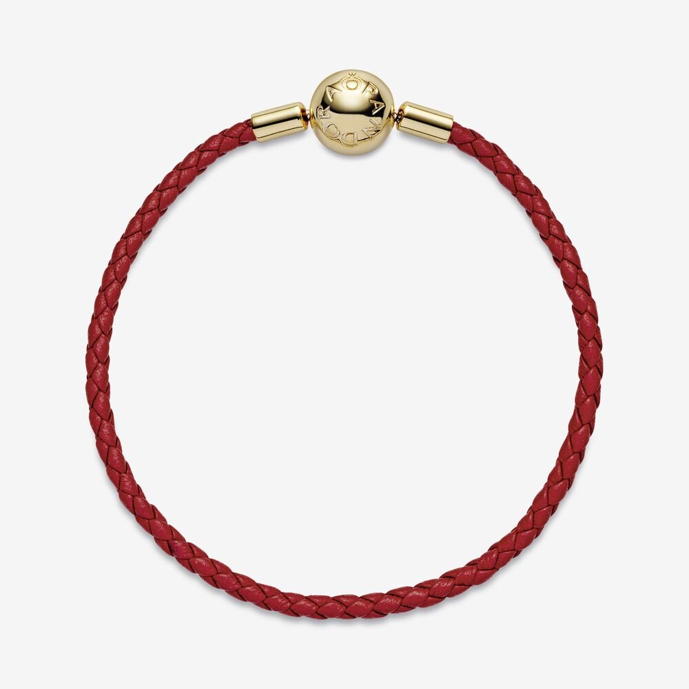 Pandora Moments Red Woven Leather Bracelet