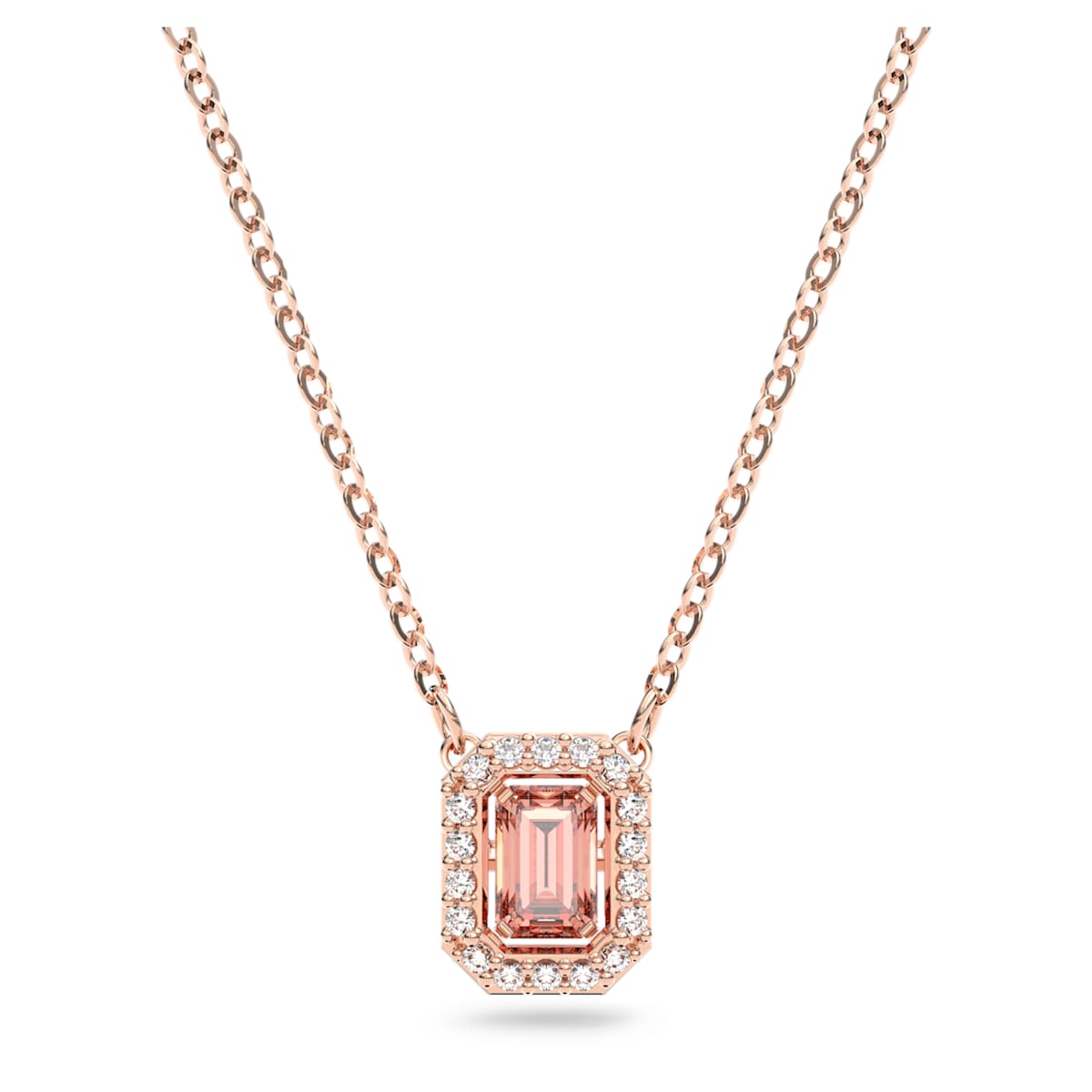 Millenia necklace Octagon cut Swarovski Zirconia, Pink, Rose-gold tone plated
