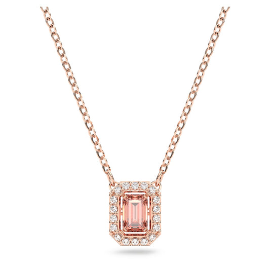 Millenia necklace Octagon cut Swarovski Zirconia, Pink, Rose-gold tone plated