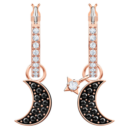 Swarovski Symbolic drop earrings Moon and star, Black, 5627352