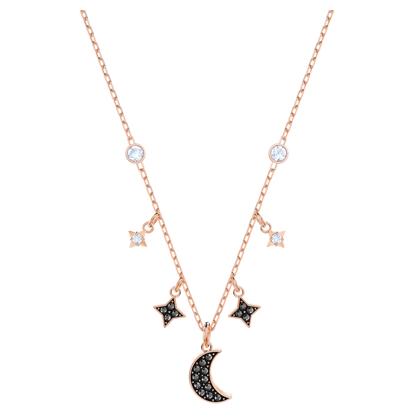 Swarovski Symbolic necklace Moon and star, Black, Rose gold-tone plated